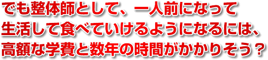 でも整体師として、一人前になって生活して食べていけるようになるには、高額な学費と数年の時間がかかりそう？