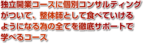 独立開業コースに個別コンサルティングがついて、整体師として食べていけるようになる為の全てを徹底サポートで学べるコース